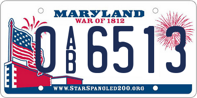 MD license plate 0AB6513
