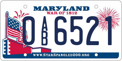 MD license plate 0AB6521