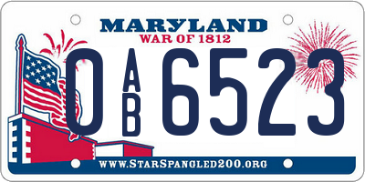 MD license plate 0AB6523