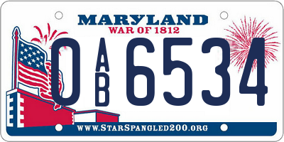 MD license plate 0AB6534