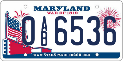 MD license plate 0AB6536
