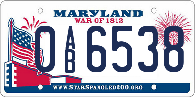 MD license plate 0AB6538