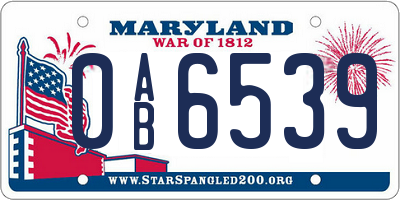 MD license plate 0AB6539