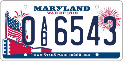MD license plate 0AB6543