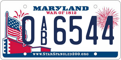 MD license plate 0AB6544