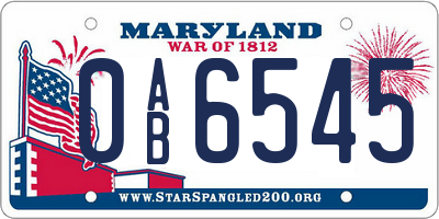 MD license plate 0AB6545