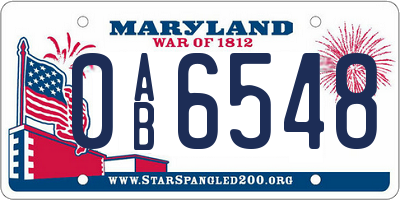 MD license plate 0AB6548
