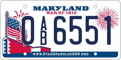 MD license plate 0AB6551