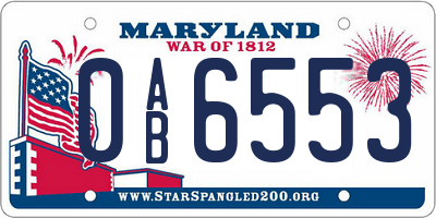 MD license plate 0AB6553