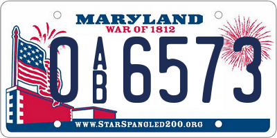 MD license plate 0AB6573