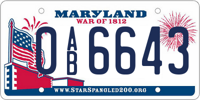 MD license plate 0AB6643