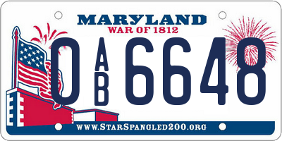 MD license plate 0AB6648