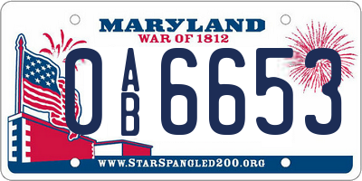MD license plate 0AB6653