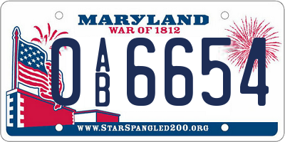 MD license plate 0AB6654