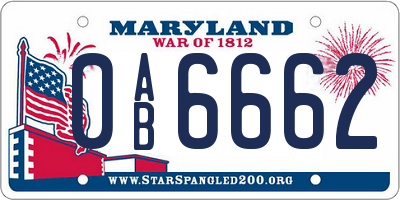 MD license plate 0AB6662