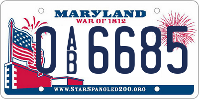 MD license plate 0AB6685