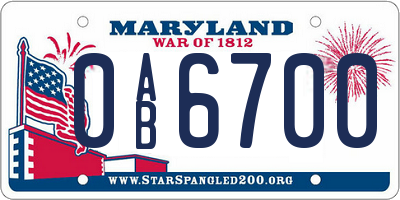 MD license plate 0AB6700