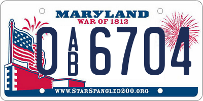 MD license plate 0AB6704