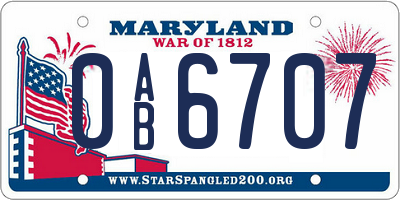 MD license plate 0AB6707