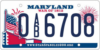 MD license plate 0AB6708