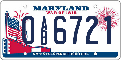 MD license plate 0AB6721
