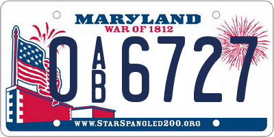MD license plate 0AB6727