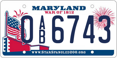 MD license plate 0AB6743