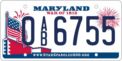 MD license plate 0AB6755