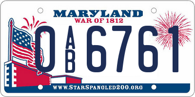 MD license plate 0AB6761