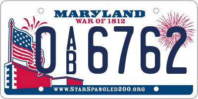 MD license plate 0AB6762