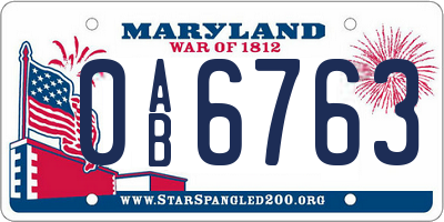 MD license plate 0AB6763