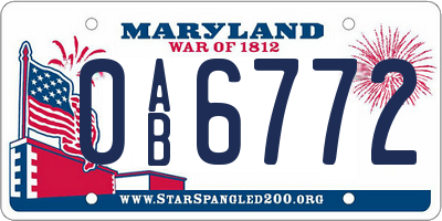 MD license plate 0AB6772