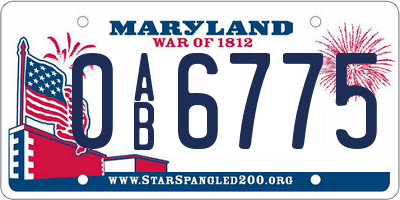 MD license plate 0AB6775