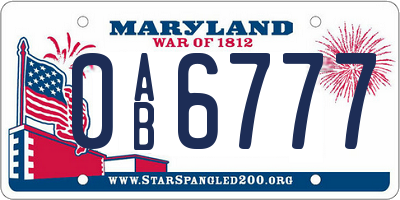 MD license plate 0AB6777