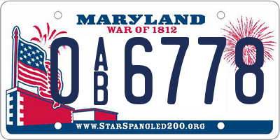 MD license plate 0AB6778