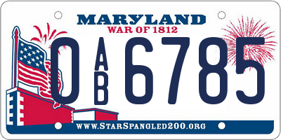 MD license plate 0AB6785
