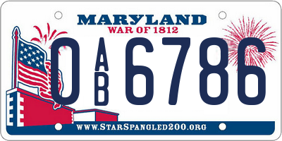 MD license plate 0AB6786