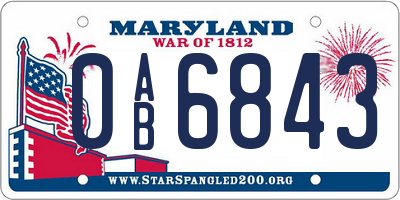 MD license plate 0AB6843