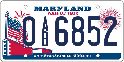 MD license plate 0AB6852