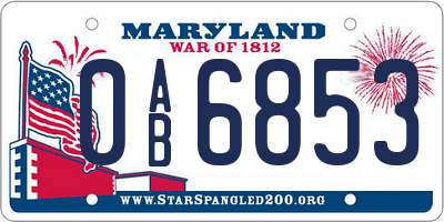 MD license plate 0AB6853