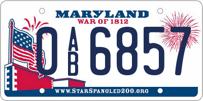 MD license plate 0AB6857