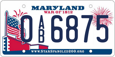 MD license plate 0AB6875