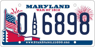 MD license plate 0AB6898