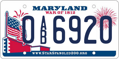 MD license plate 0AB6920