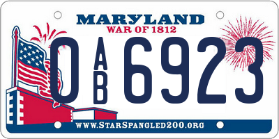 MD license plate 0AB6923