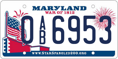 MD license plate 0AB6953