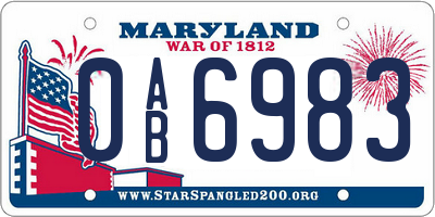 MD license plate 0AB6983