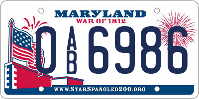 MD license plate 0AB6986