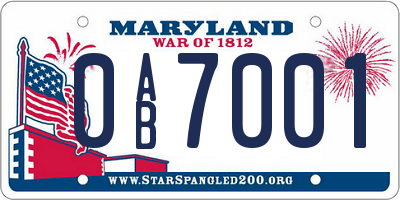 MD license plate 0AB7001