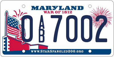 MD license plate 0AB7002